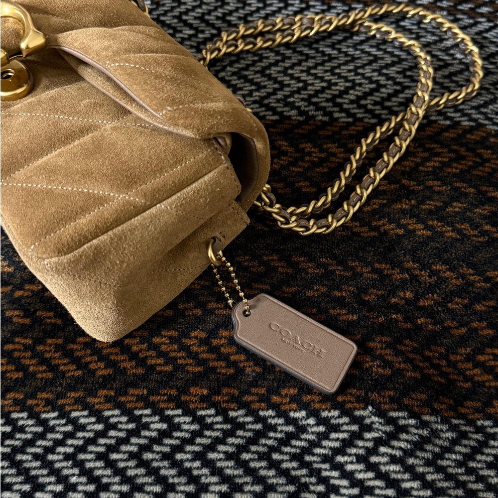 Coach Quilted Suede Shoulder Bag in Caramel with Gold Hardware - Picture 3 of 11